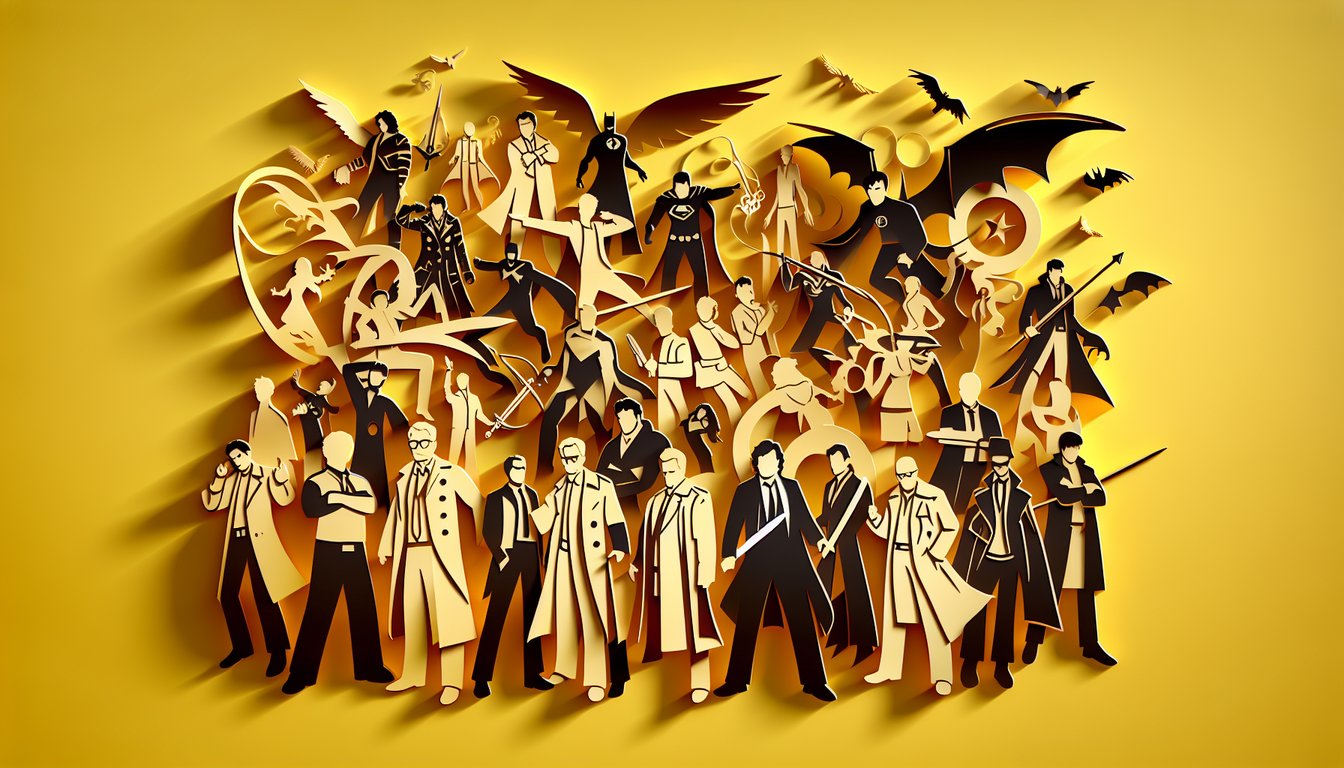 Paper art quiz illustration for Supernatural character test on golden yellow background