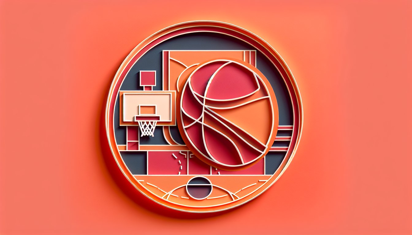 Paper art illustration for NBA player matching quiz on a coral background