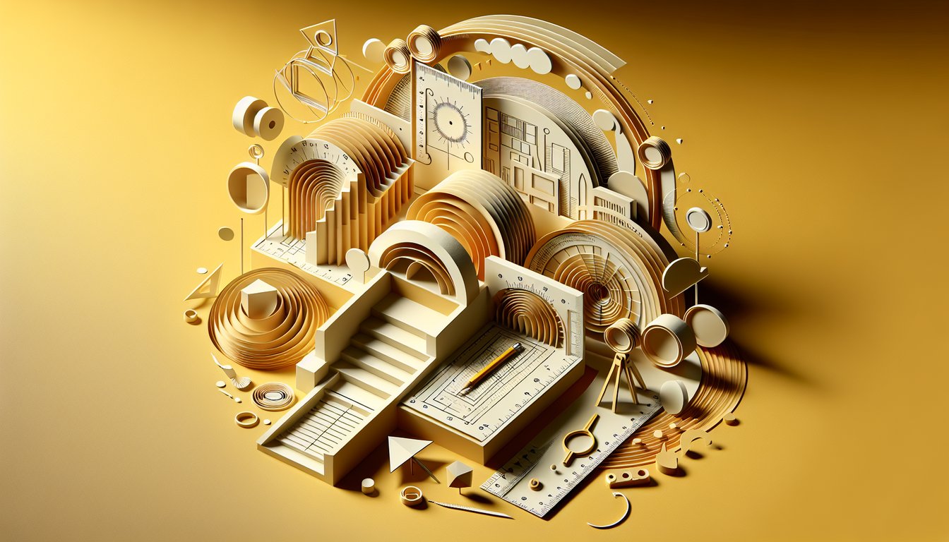 Paper art illustration for NCIDQ adjacency matrices quiz on golden yellow background
