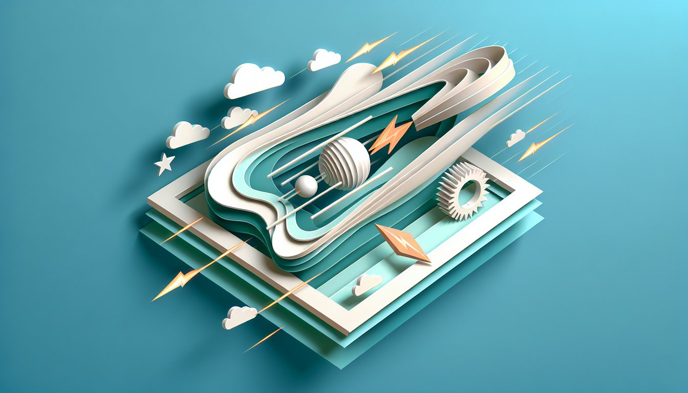 paper art illustration of ball rolling on a ramp gears and friction block on teal background forces and motion quiz
