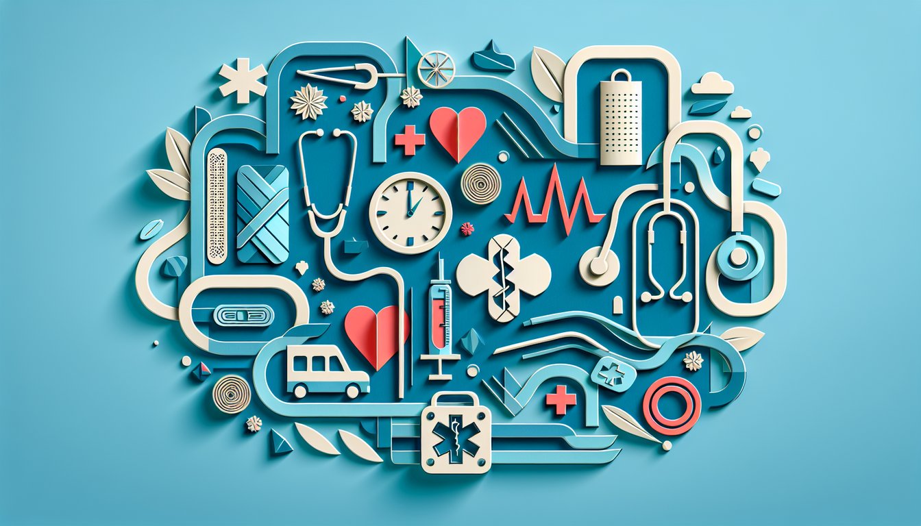 Paper art icons and checklist on sky blue background for free ESI triage quiz challenge and knowledge test