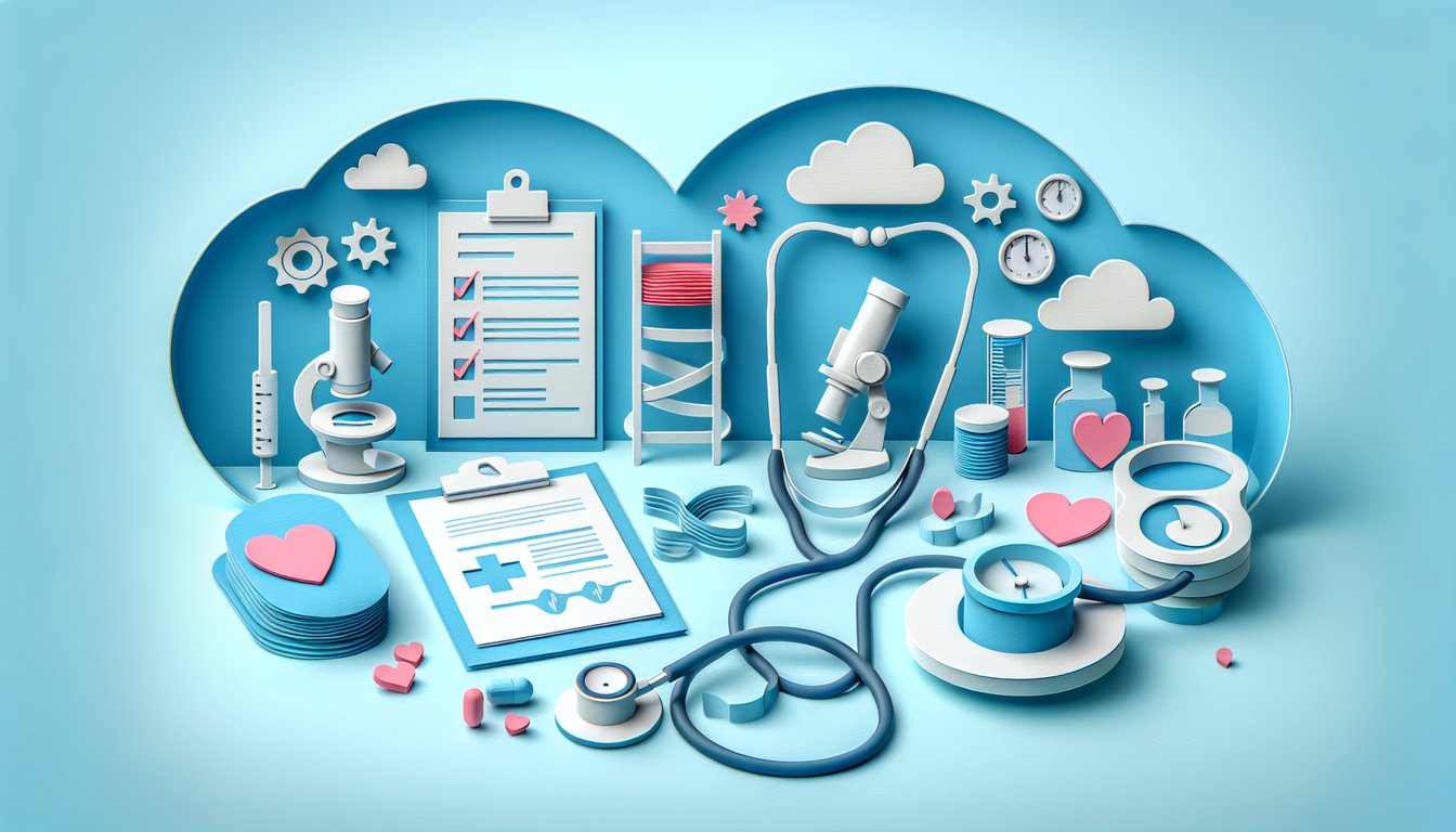 Paper art quiz graphic on sky blue background featuring ROS review example questions and ROS versus physical exam prompt