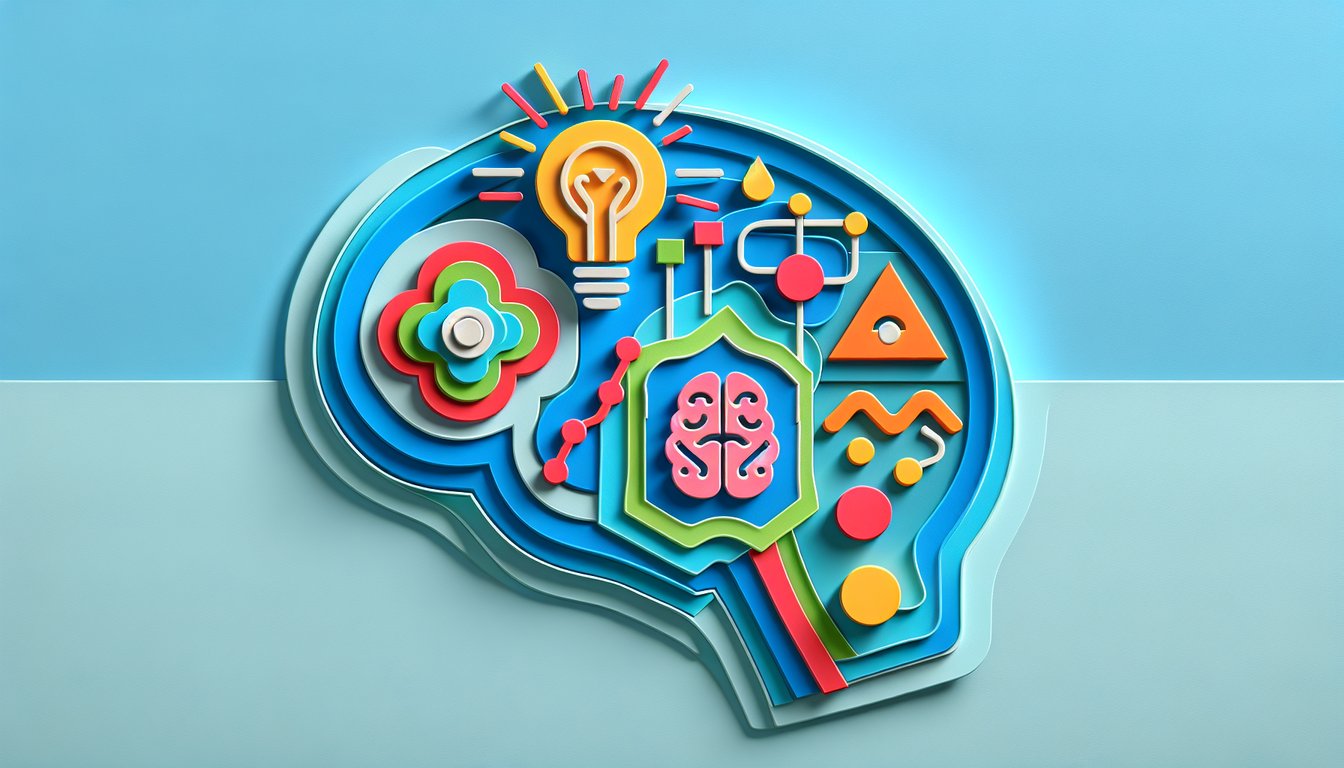 Paper art illustration for a Conditioning and Learning Quiz on a sky blue background