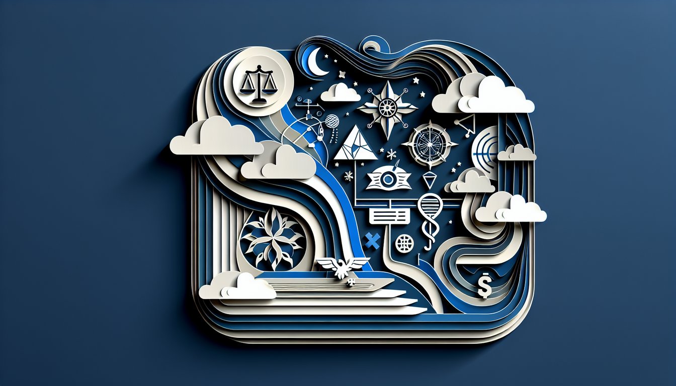 Paper art scales laurel wreath on dark blue background for Nonconsequentialist Theory and Virtue Ethics quiz