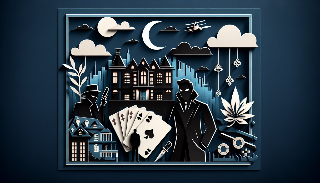 Paper art silhouette of Batman mask Joker card question mark on dark blue background for Dark Knight trivia quiz