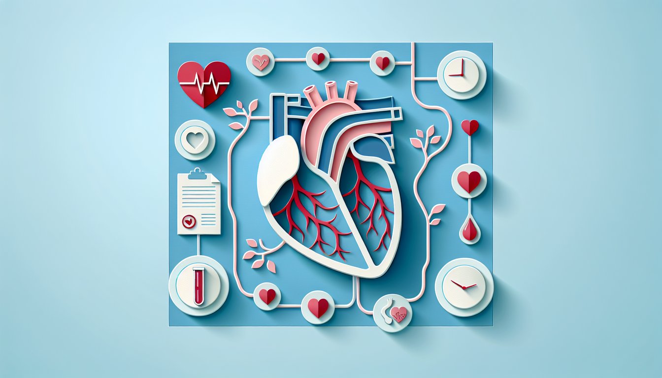 paper art heart with arteries and veins on sky blue background with heart and circulation quiz title
