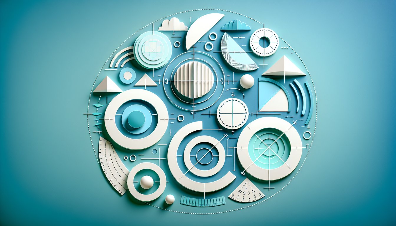 Paper art illustration of colorful circles and sectors on teal background for free circles and sectors quiz challenge