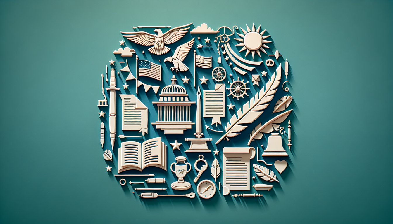 Paper art illustration for History 1301 Exam 1 quiz on American history on teal background