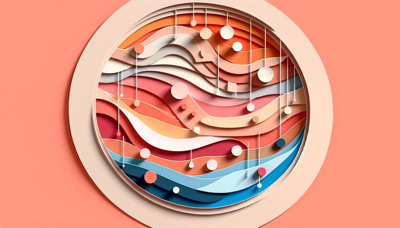 Paper art illustration for undertone skin quiz on a coral background