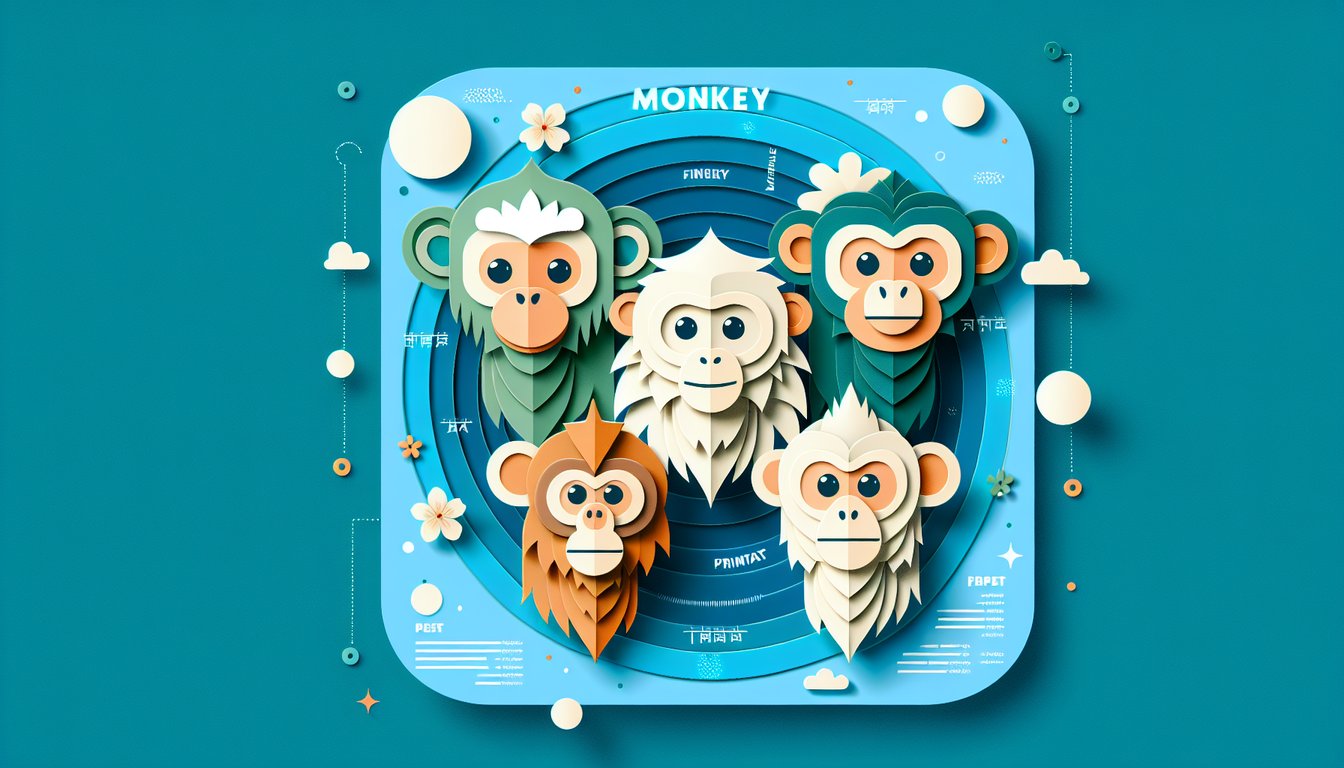 Monkey-themed quiz invitation depicted through playful paper art on a teal background