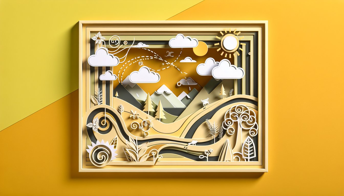 Paper art illustration for Phineas and Ferb character personality quiz on golden yellow background.