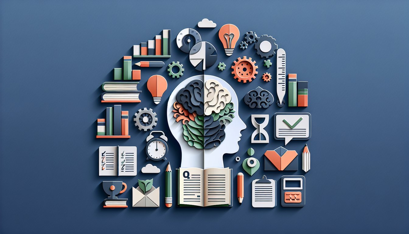 Colorful paper art depicting elements related to DSM-5 Diagnostic Criteria Knowledge Test quiz