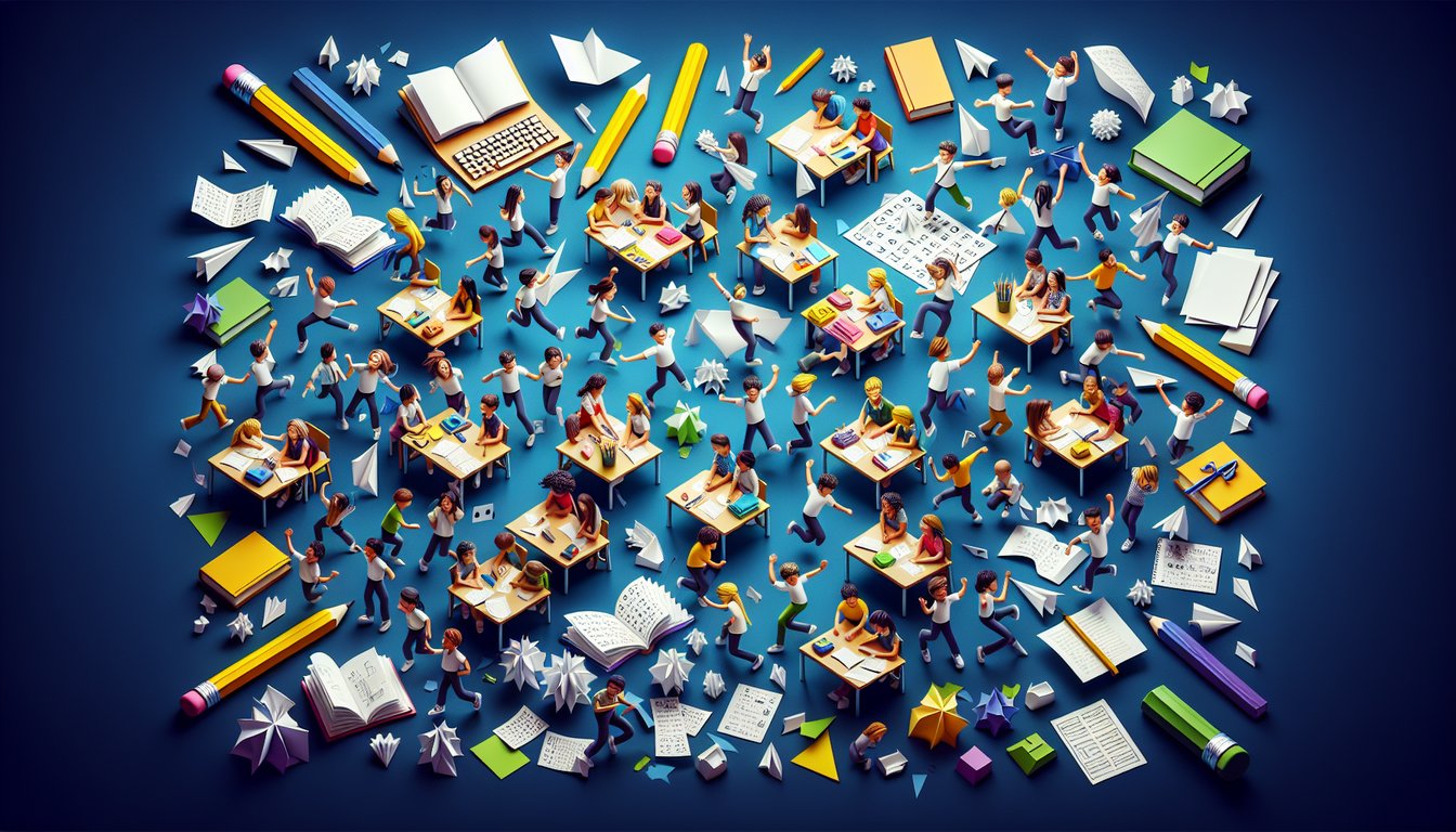Colorful paper art promoting Preposition Power Play Quiz for middle school students.
