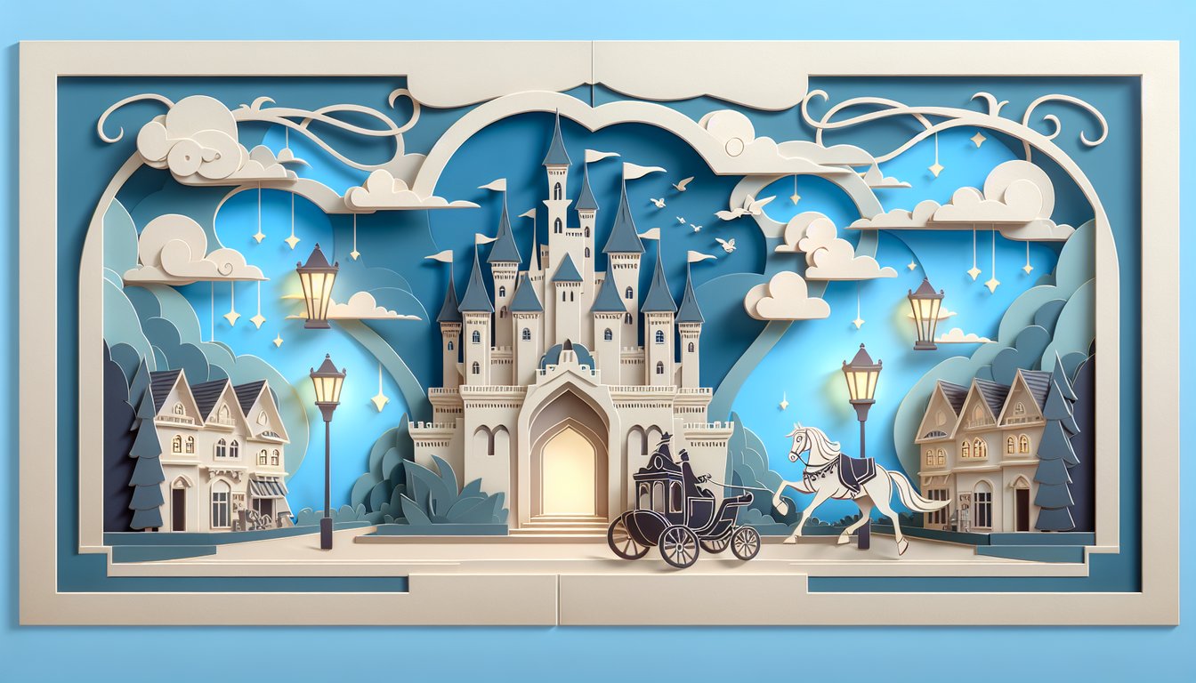 Paper art illustration of Rapunzel, Flynn Rider and Pascal with floating lanterns on sky blue for Tangled character quiz