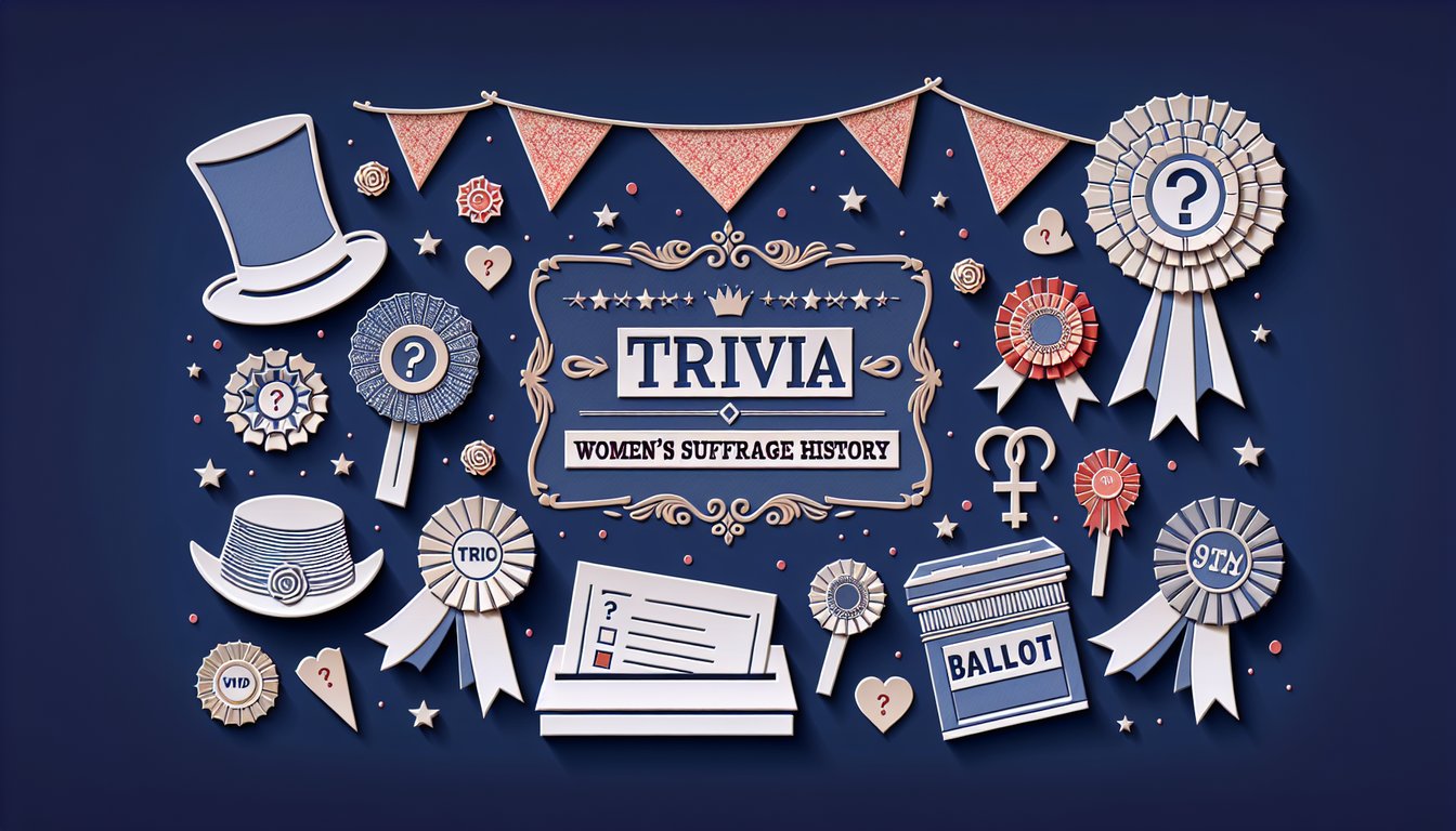 Colorful paper art representing a trivia quiz on Womens Suffrage History