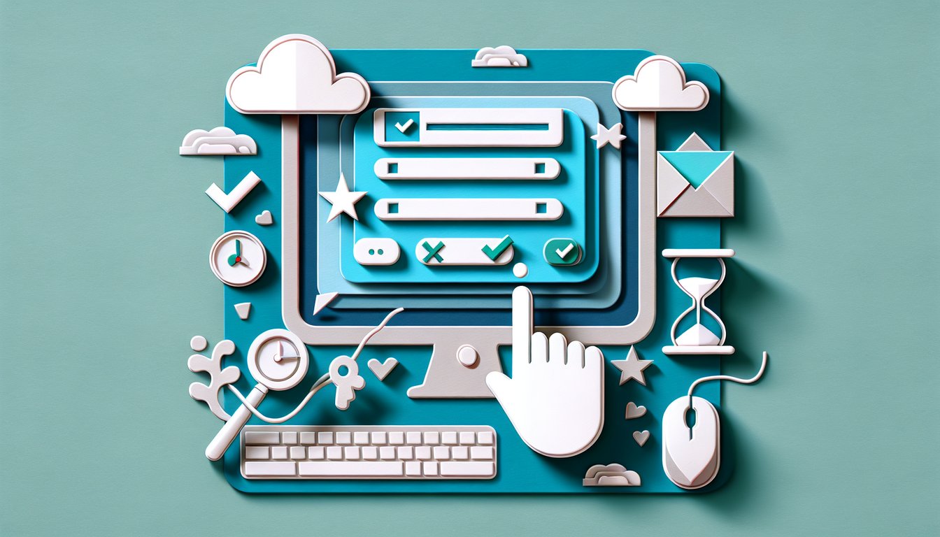 paper art illustration of quiz icons question marks tick marks and stars on teal background representing fun online quizzes