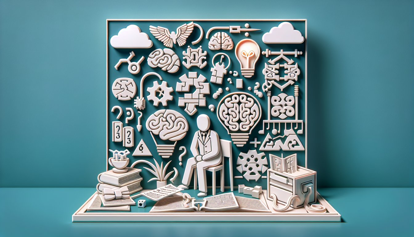 Paper art illustration promoting a free classic riddles quiz on a teal background