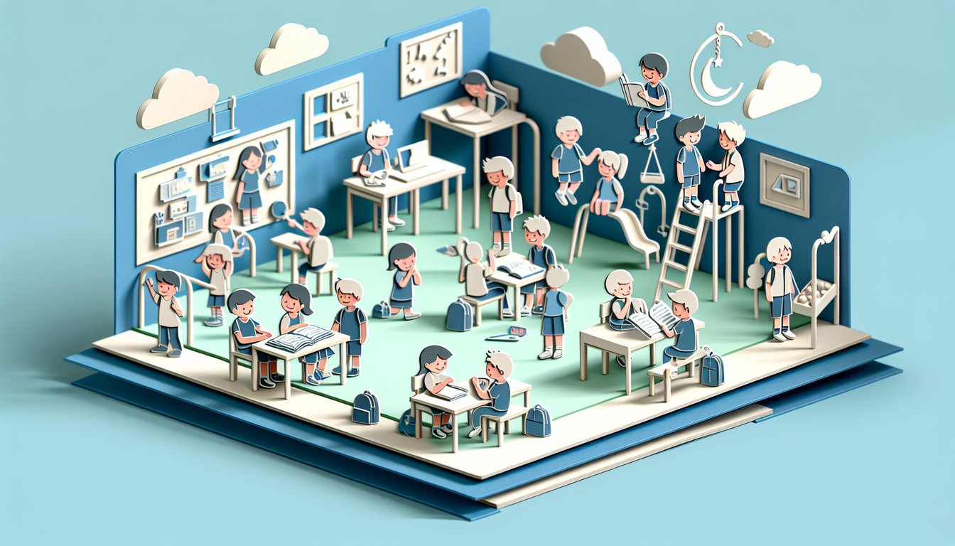 Paper art illustration for Diary of a Wimpy Kid personality quiz on a sky blue background.