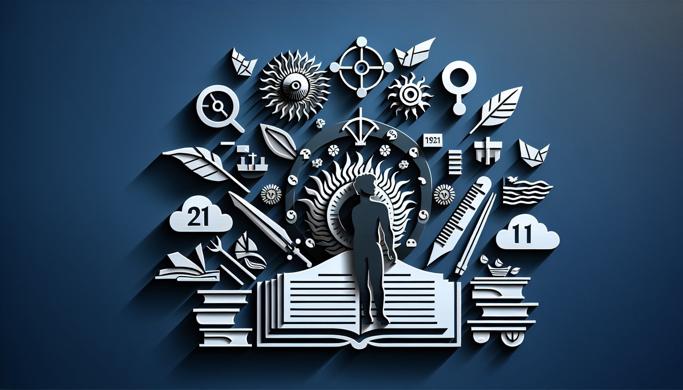 Paper art illustration for Lord of the Flies Chapter 1 quiz on dark blue background