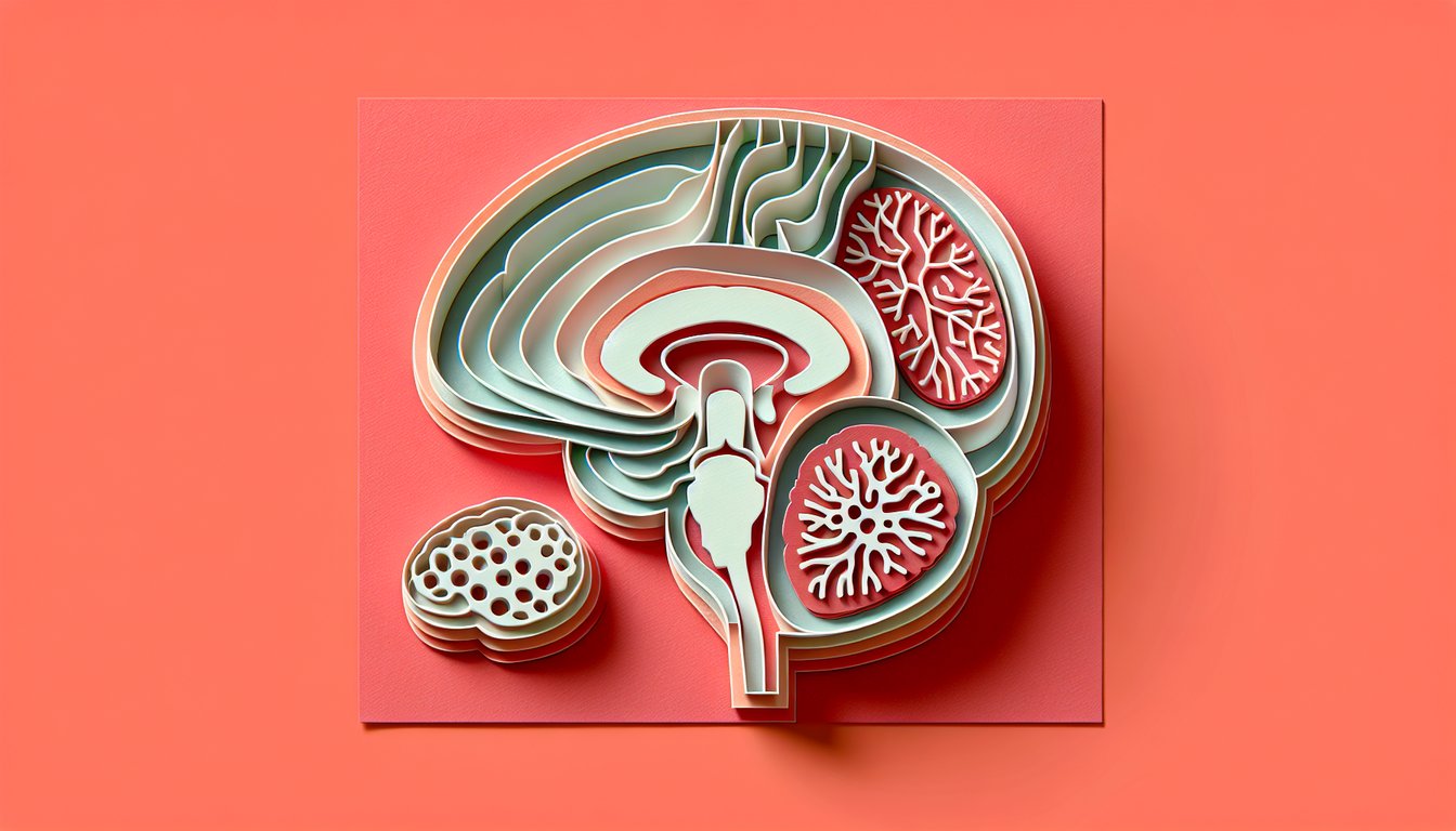Paper art brain illustration showing lobes and limbic system structures on coral background for AP Psych quiz banner