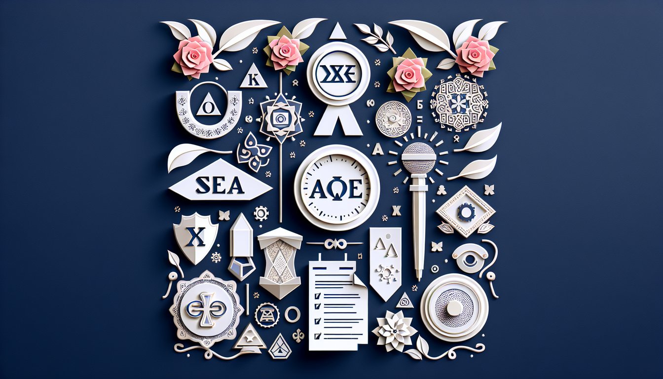 Colorful paper art featuring symbols related to sorority for a knowledge assessment quiz.