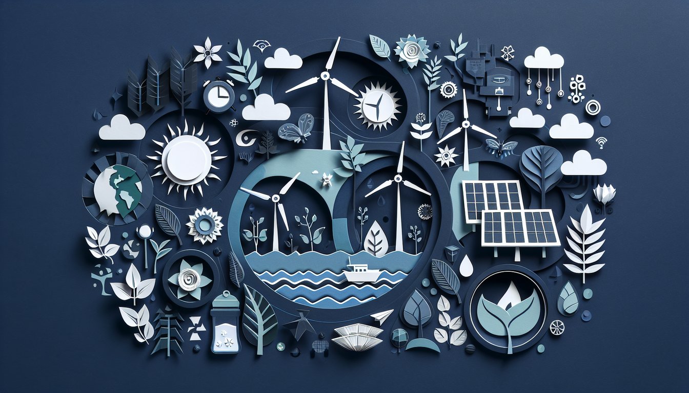 Colorful paper art displaying symbols related to Environmental Management Knowledge Test