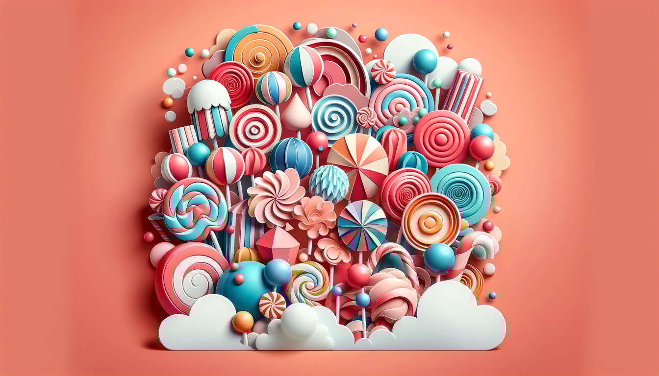 Paper art lollipop on coral background for free candy personality flavor quiz
