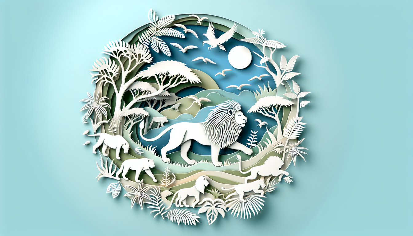 Paper cut lion illustration on sky blue background invites quiz takers to test knowledge of the king of the jungle.