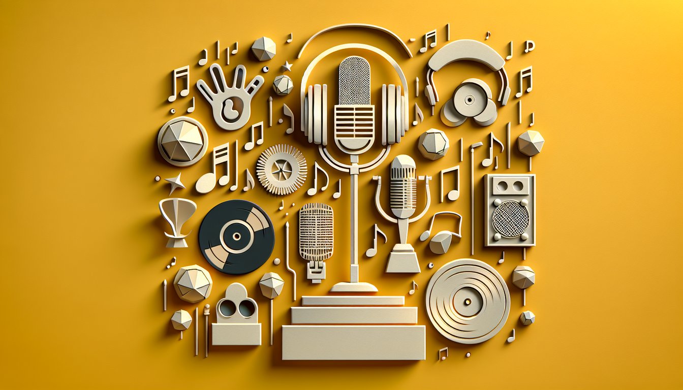 Paper art illustration for Mariah Carey trivia quiz on a golden yellow background