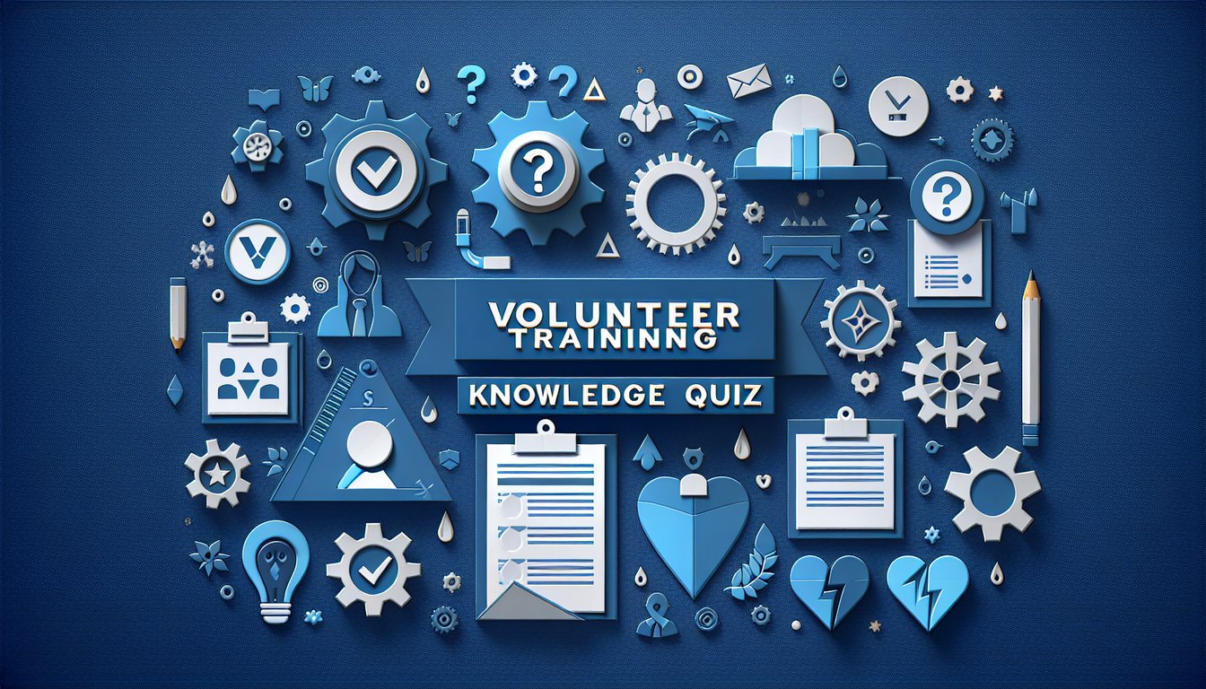 Colorful paper art depicting a quiz on Volunteer Training Knowledge.