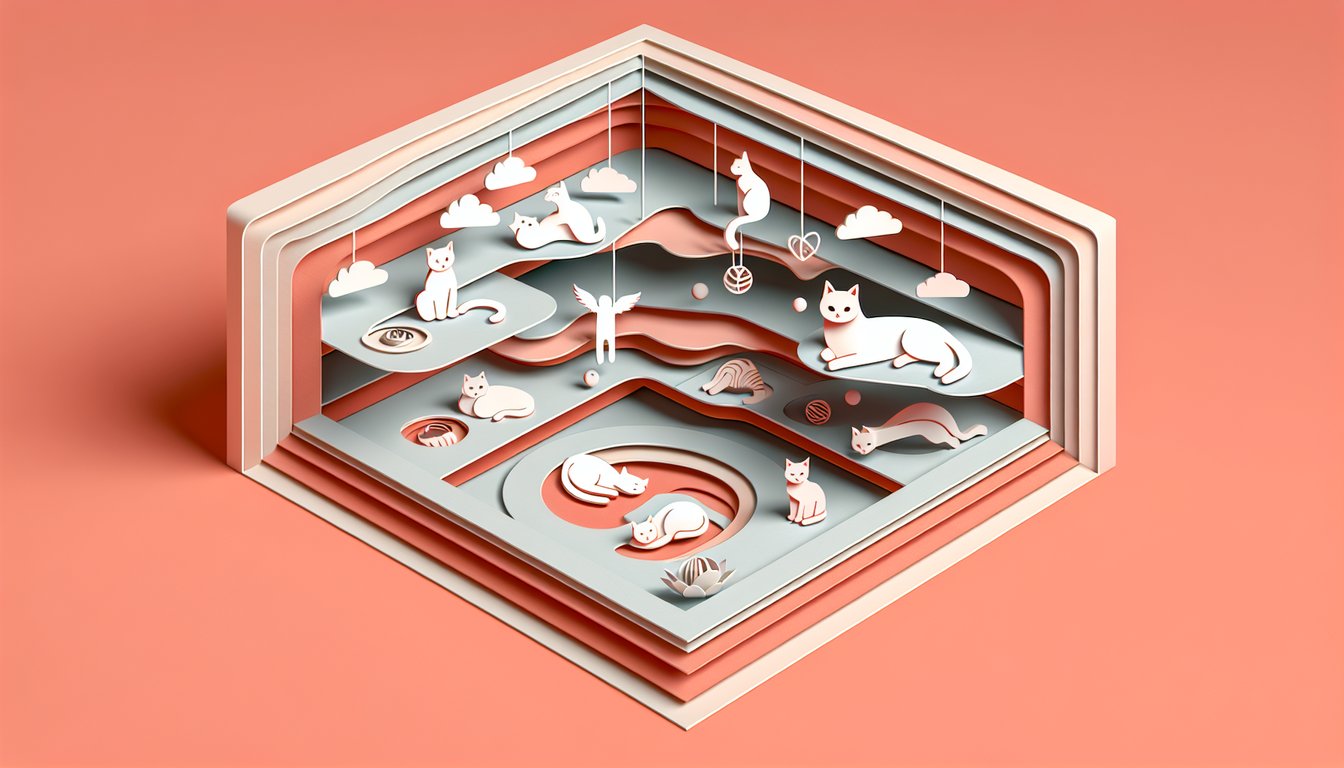 Paper art illustration for autism in cats quiz on a coral background