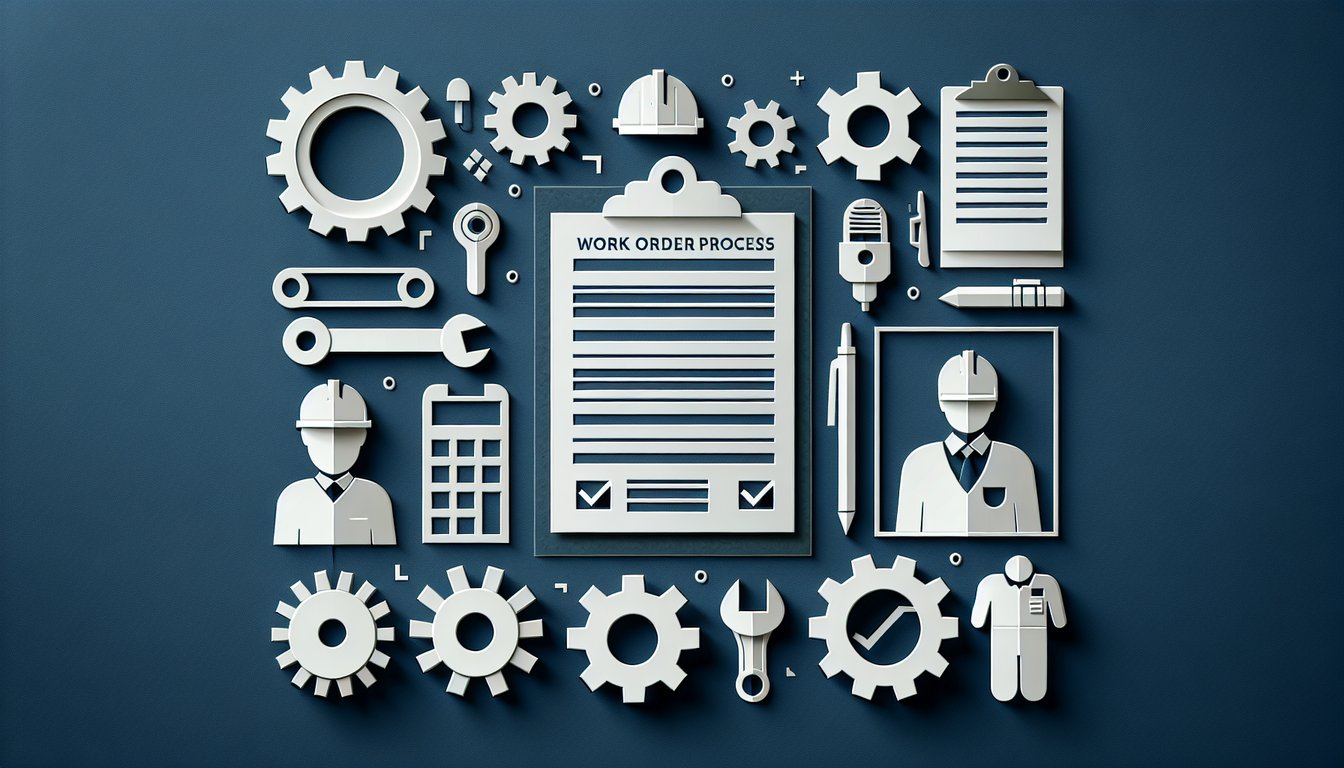 Colorful paper art displaying questions for Employee Work Order Process Quiz