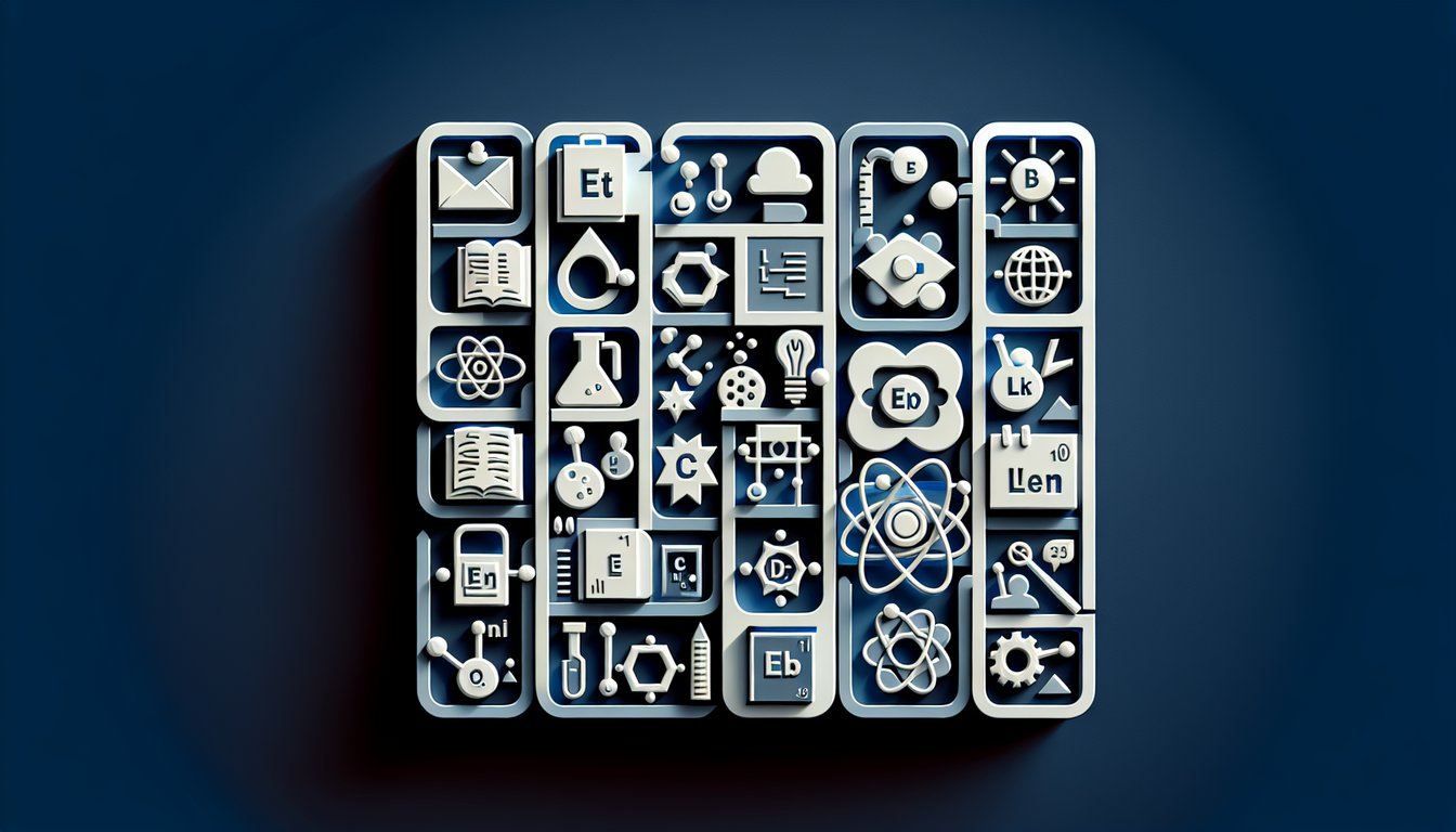 Paper art periodic table quiz first 20 elements on dark blue background with paper cut letters and atomic symbols.
