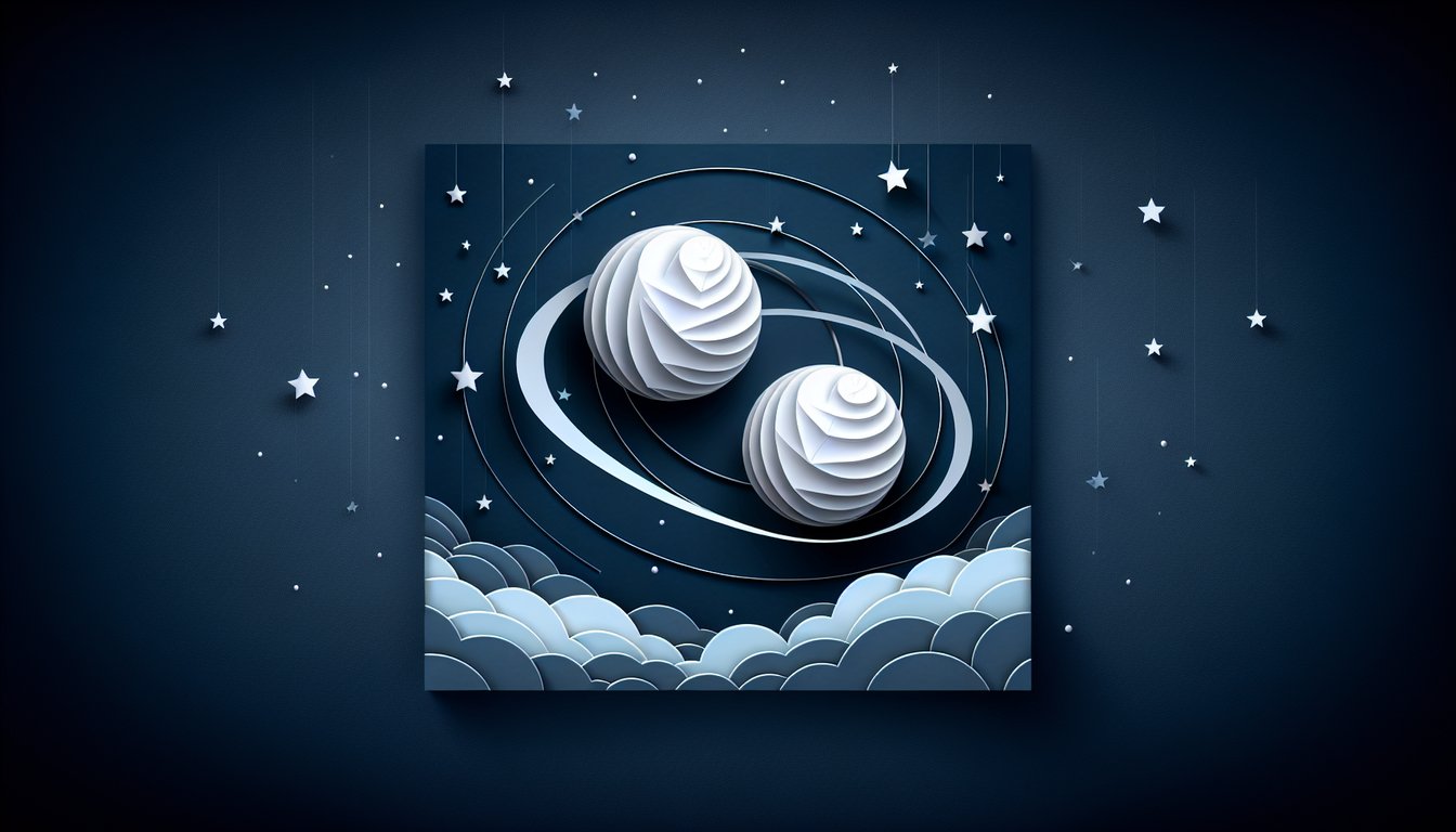 Paper art depicting a trivia quiz about decoding binary stars for high school astronomy students.