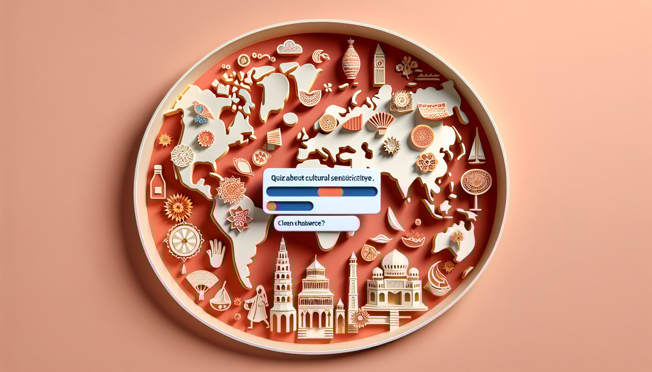 Paper cut illustration of layered globe hands leaves on coral background for cultural sensitivity quiz
