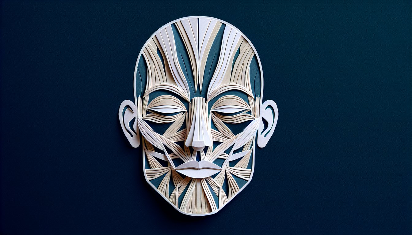 Paper art promoting a high school-level anatomy quiz on facial muscles