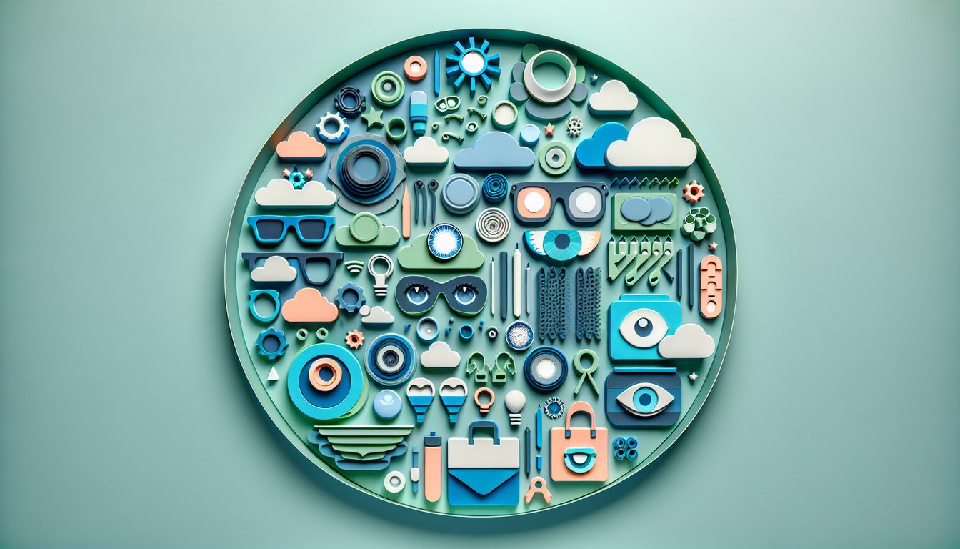 Paper art contact lenses question mark and checklist teal background for free quiz to match lifestyle eye needs preferences
