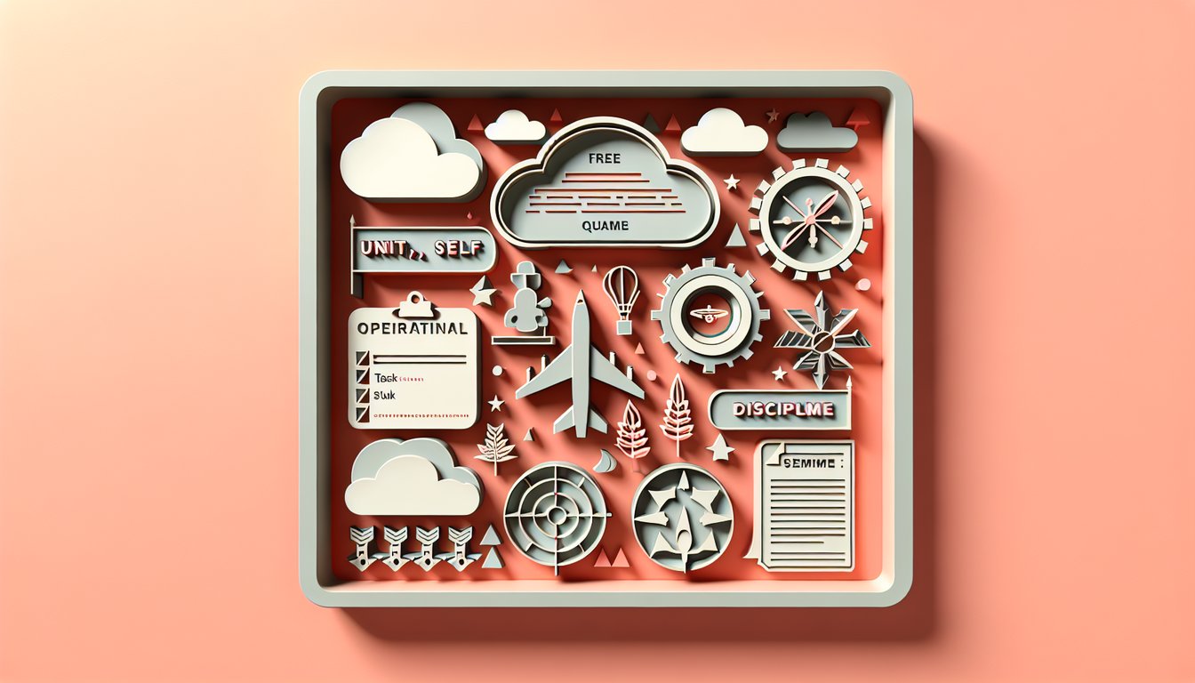 Paper cut illustration of paper airplanes chevrons and checklist on coral background for Operational Airman Exam quiz