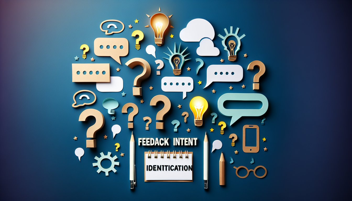 Colorful paper art illustrating a quiz on Feedback Intent Identification