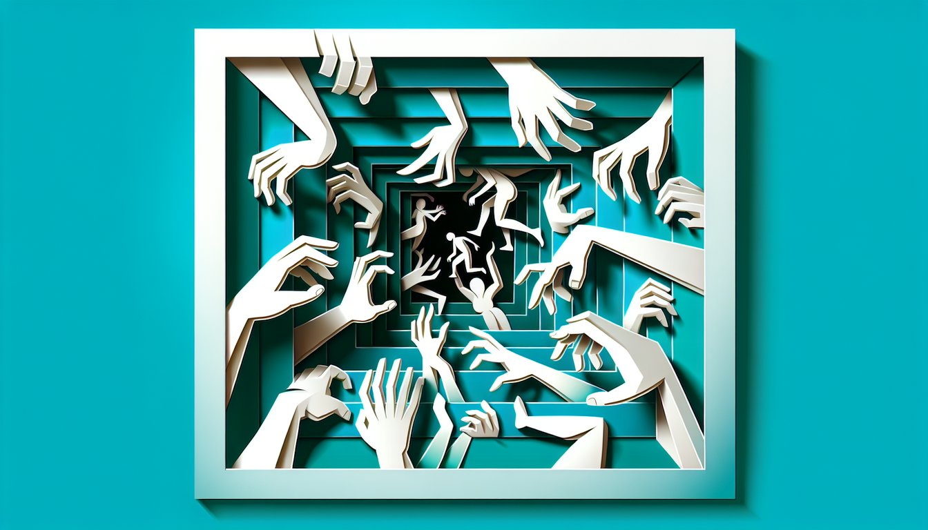Paper art illustration for claustrophobia test quiz on teal background