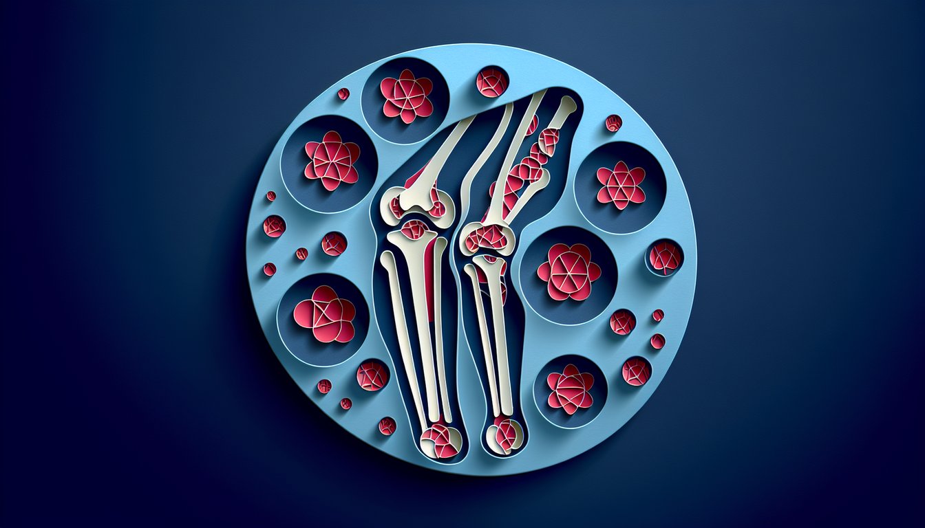 Paper art quiz graphic showing joints and skin cells on dark blue background highlighting psoriatic arthritis warning signs