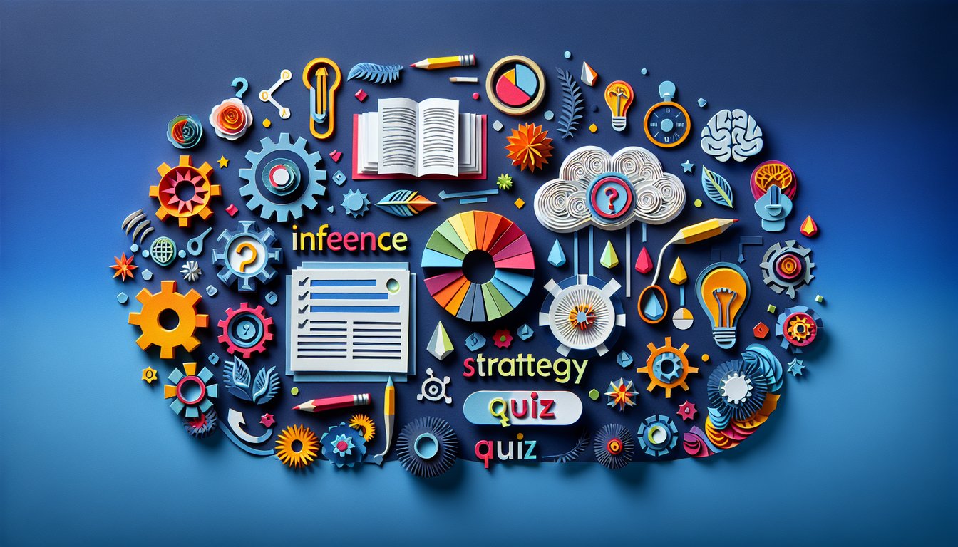 Colorful paper art promoting an Inference Comprehension Strategy Quiz.