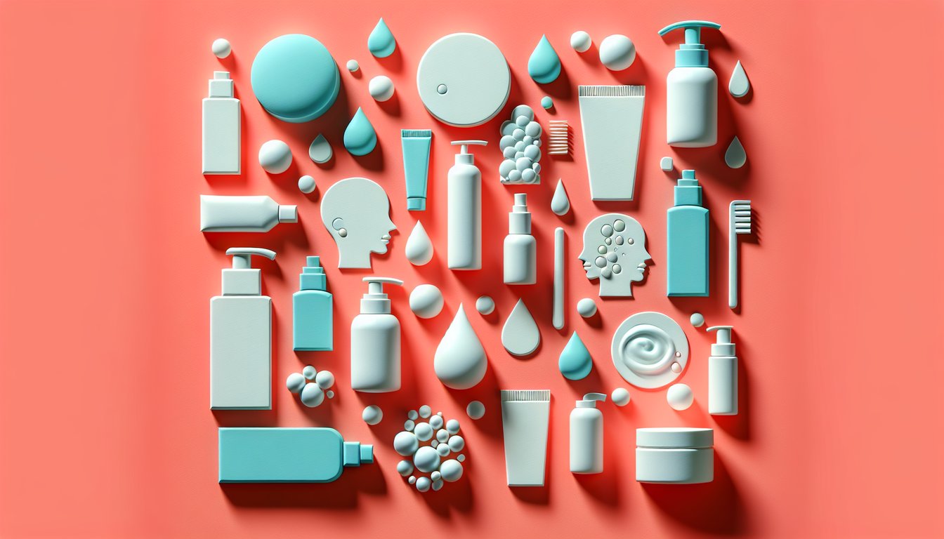 Paper art coral background with face wash bottles, question marks, test tubes and quiz icons for CeraVe cleanser quiz