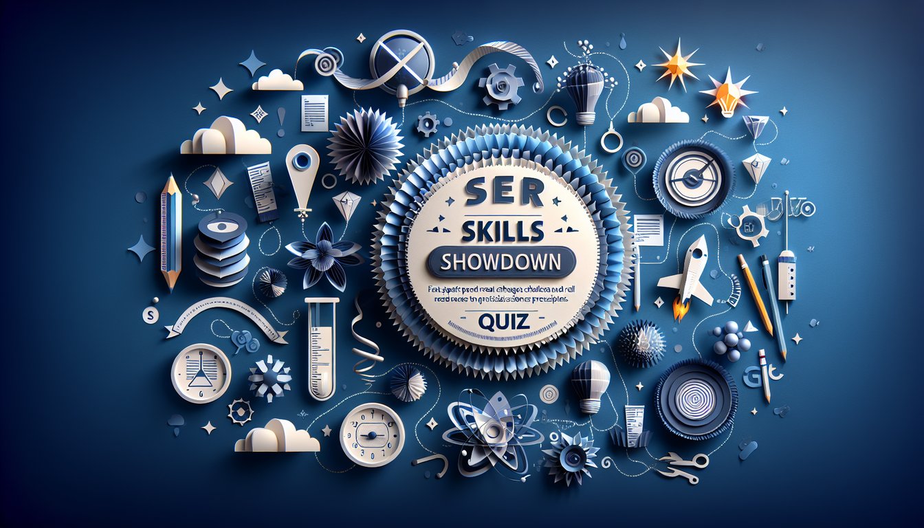 Paper art representing Ser Skills Showdown, a dynamic science quiz for high school students.