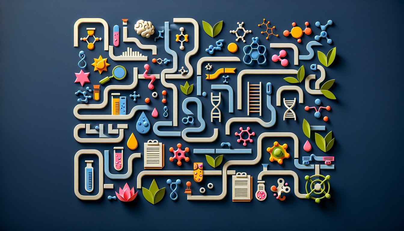 Colorful paper art promoting Enzyme Vocabulary Challenge, a high school biology practice quiz.