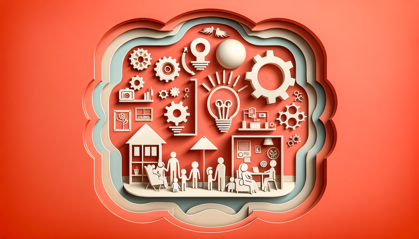 Paper art style family silhouettes time machine inventions on coral background Meet the Robinsons quiz