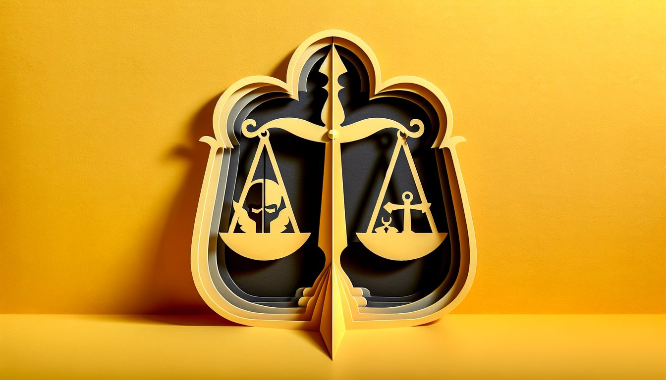 Paper art illustration for evil traits quiz on a golden yellow background