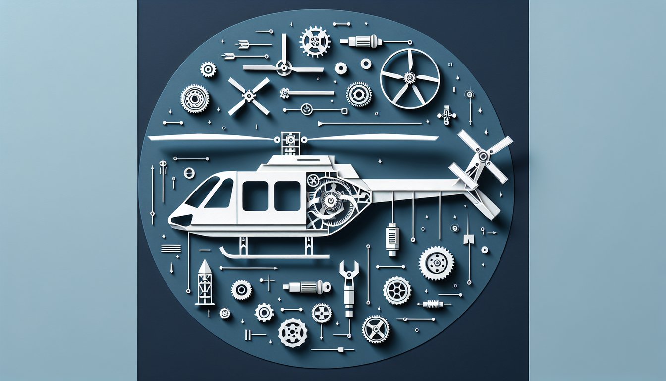 Colorful paper art depicting a helicopter for a systems knowledge test quiz.