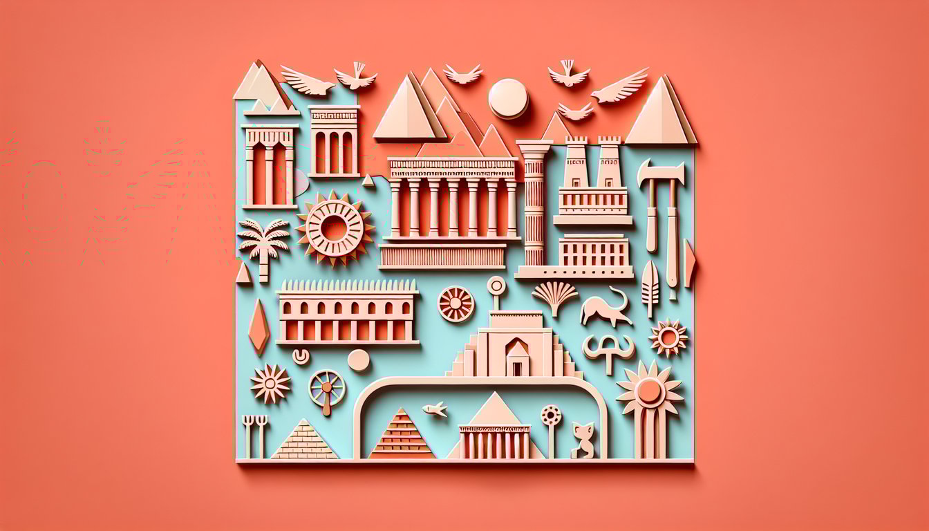 Paper cut illustration of Fertile Crescent map on coral background for Ancient Mesopotamia map quiz