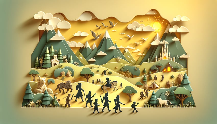 Paper art illustration featuring Adventure Time characters and personality quiz text on a golden yellow background